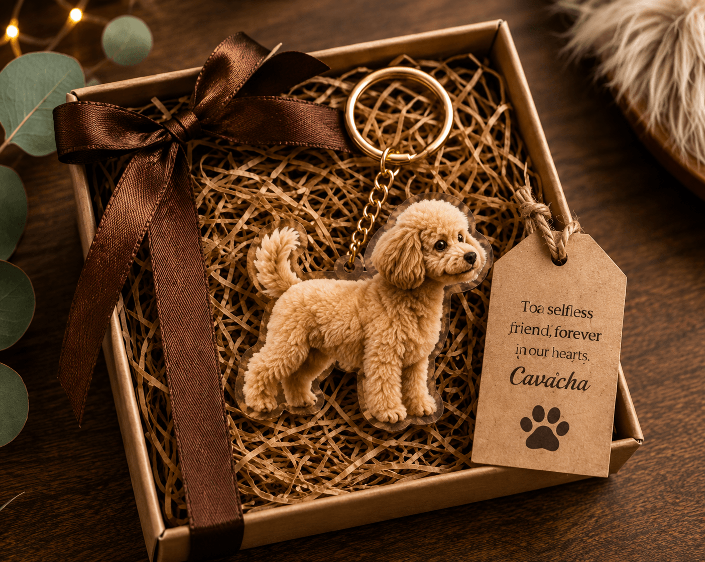 Coffret cadeau pour porte-clé caniche personnalisé