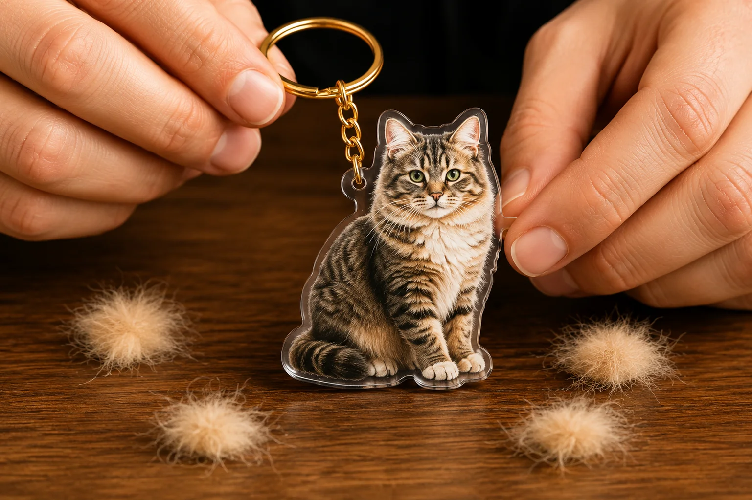 Fabrication artisanale porte-clé chat avec poils naturels