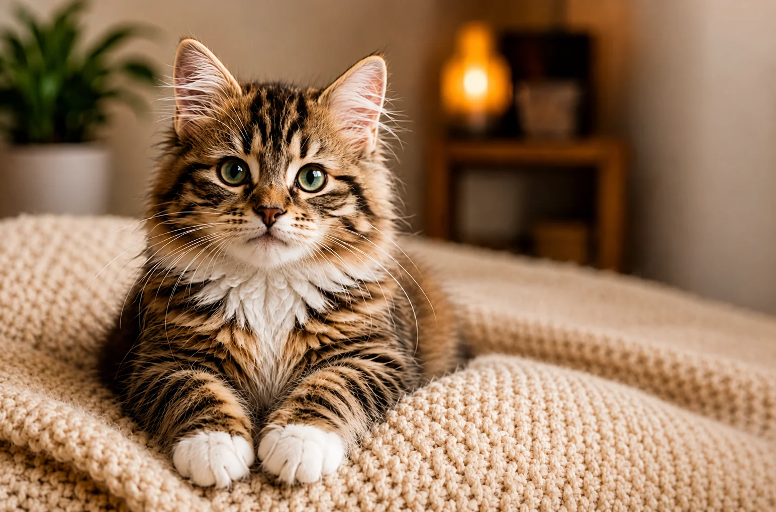 Chaton tigré sur couverture, photo pour porte-clé personnalisé