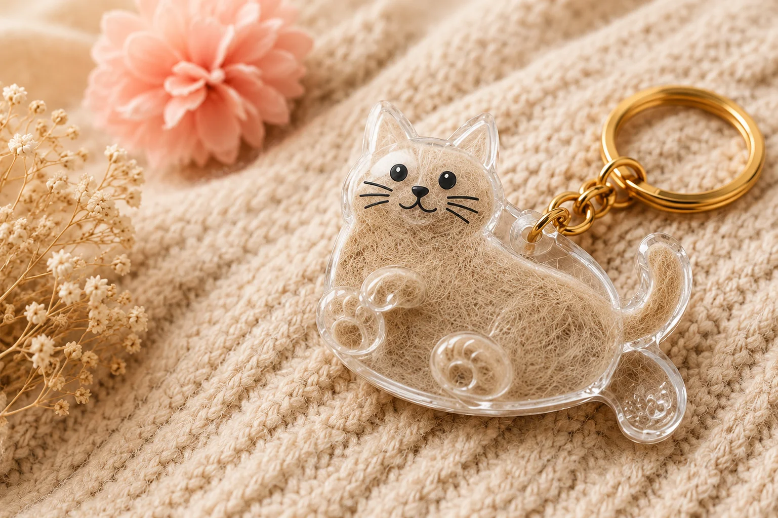 Porte-clé souvenir chat personnalisé, création artisanale