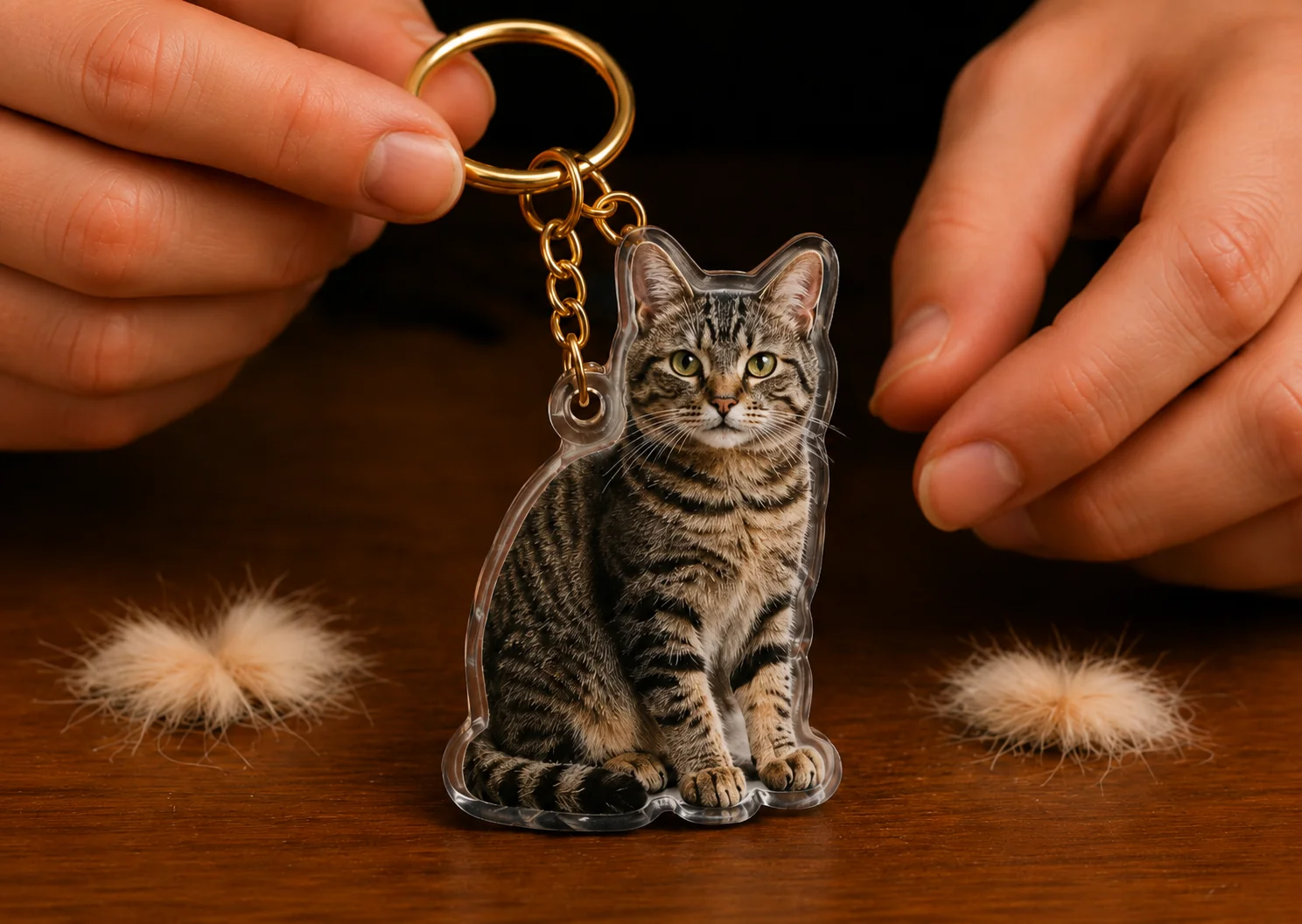 Fabrication artisanale porte-clé chat européen avec poils du chat