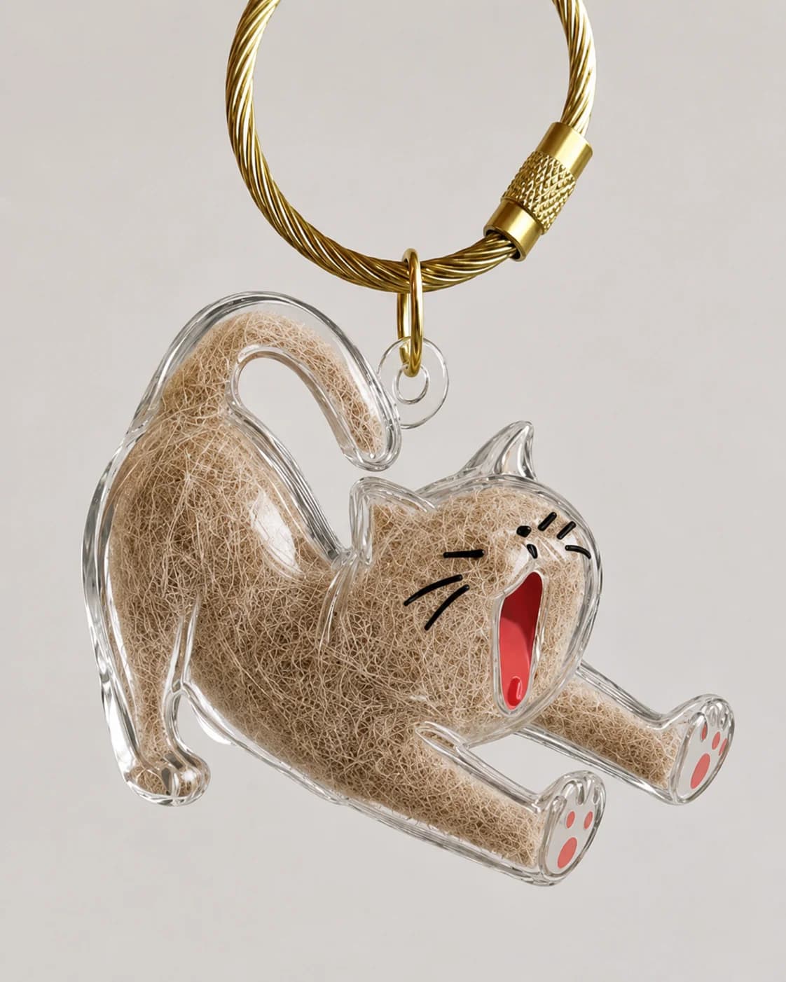 Porte-clé chat européen personnalisé avec poils intégrés dans la résine