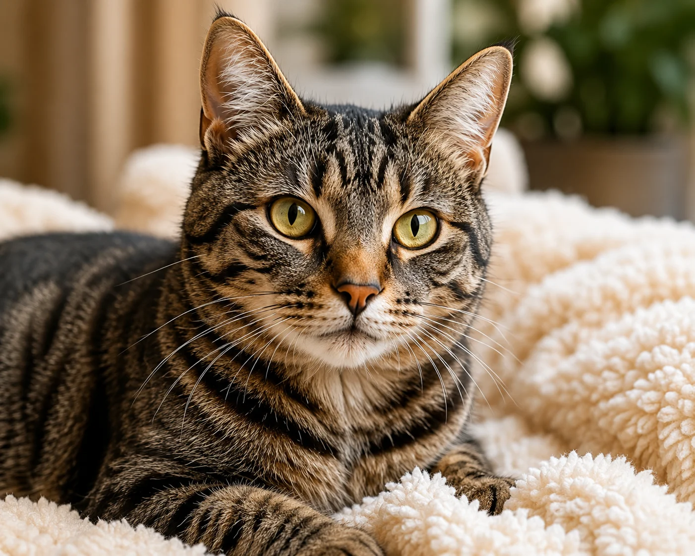 Chat européen tigré sur couverture, photo race