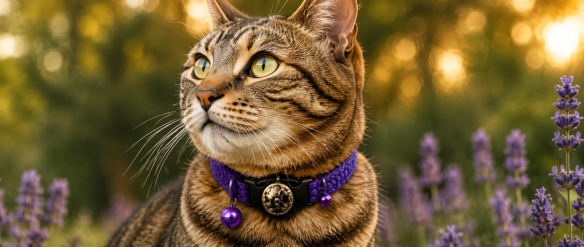 Chat portant un collier GPS personnalisé en extérieur