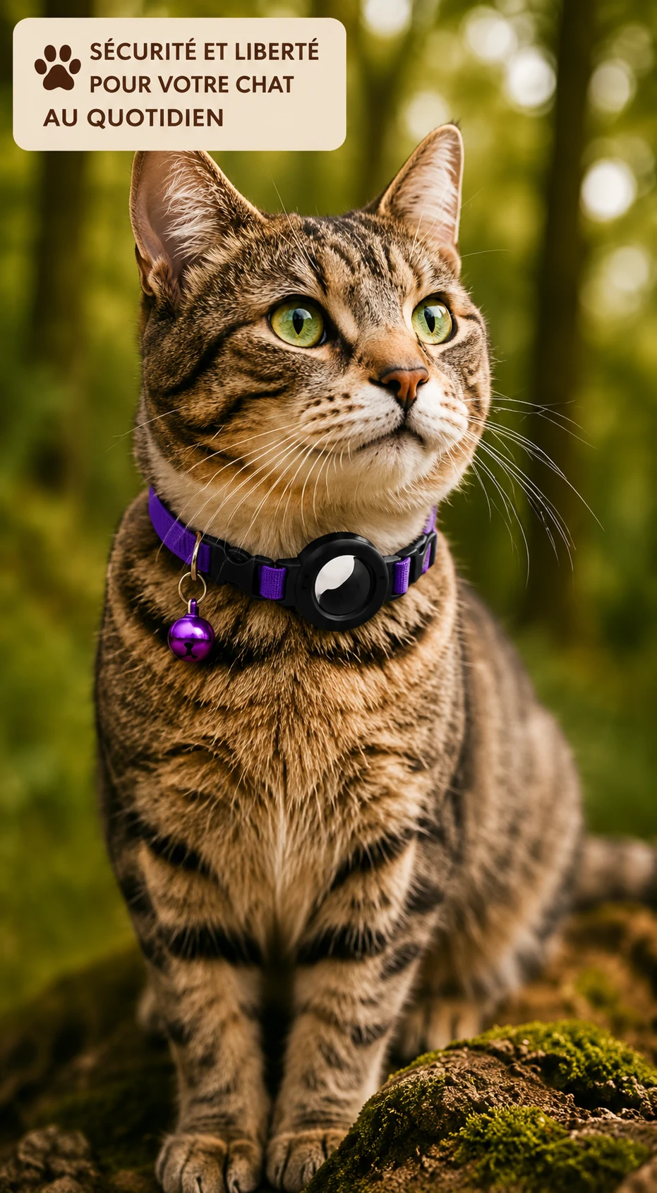 Chat portant un collier GPS confortable avec porte-AirTag