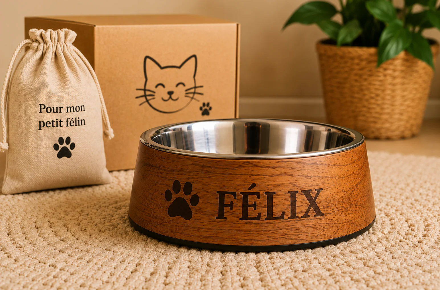 Idée cadeau gamelle chat personnalisée avec coffret