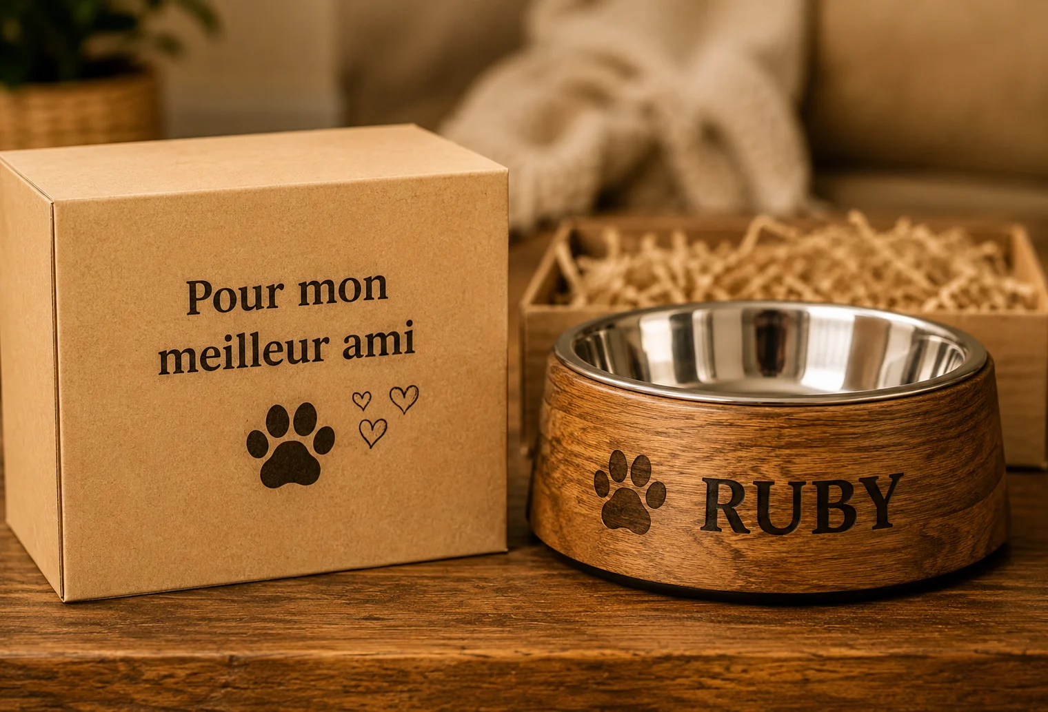 Idée cadeau gamelle chien personnalisée avec coffret
