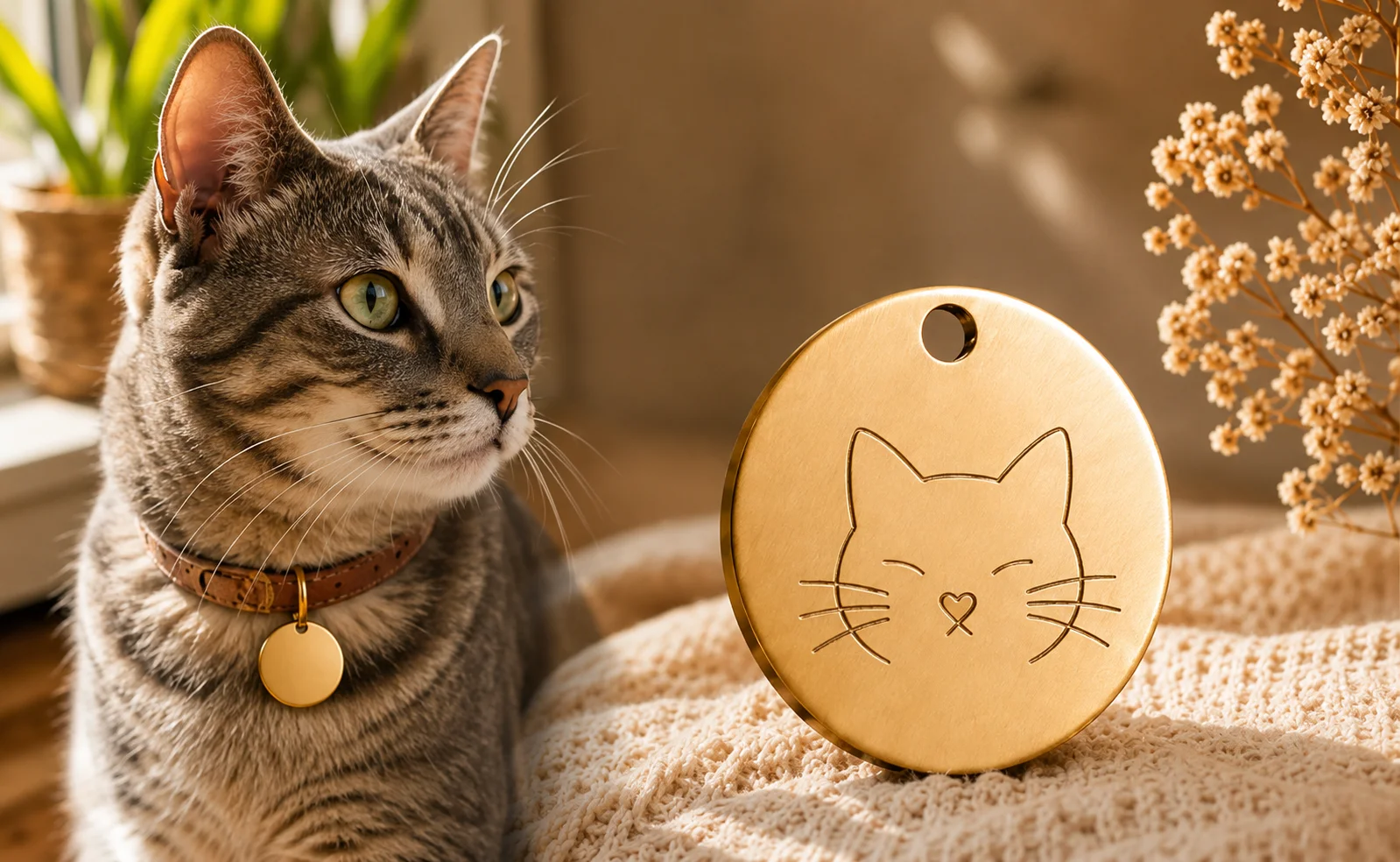 Médaillon gravé chat personnalisé avec chat au collier