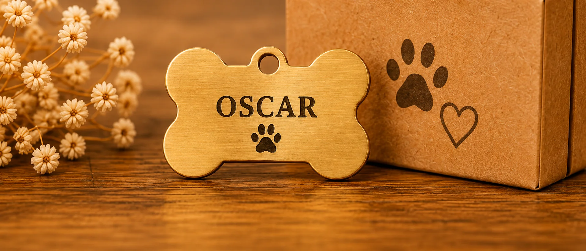Idée cadeau médaillon gravé os chien avec coffret