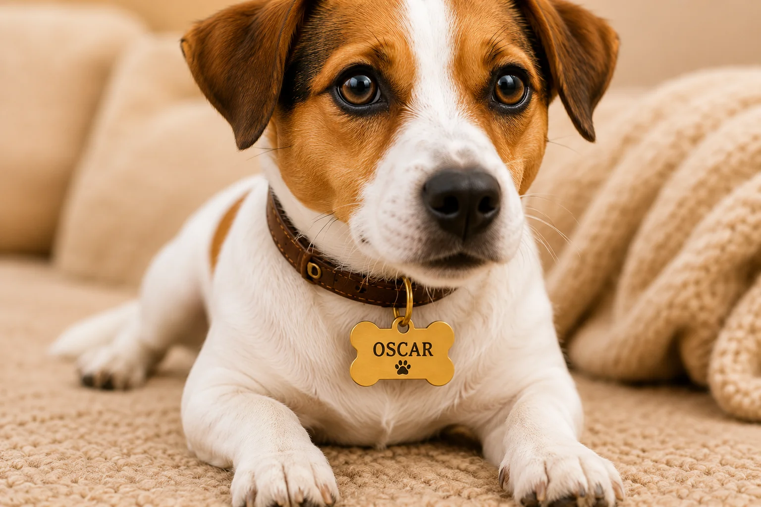 Chien avec médaillon gravé os confortable au collier