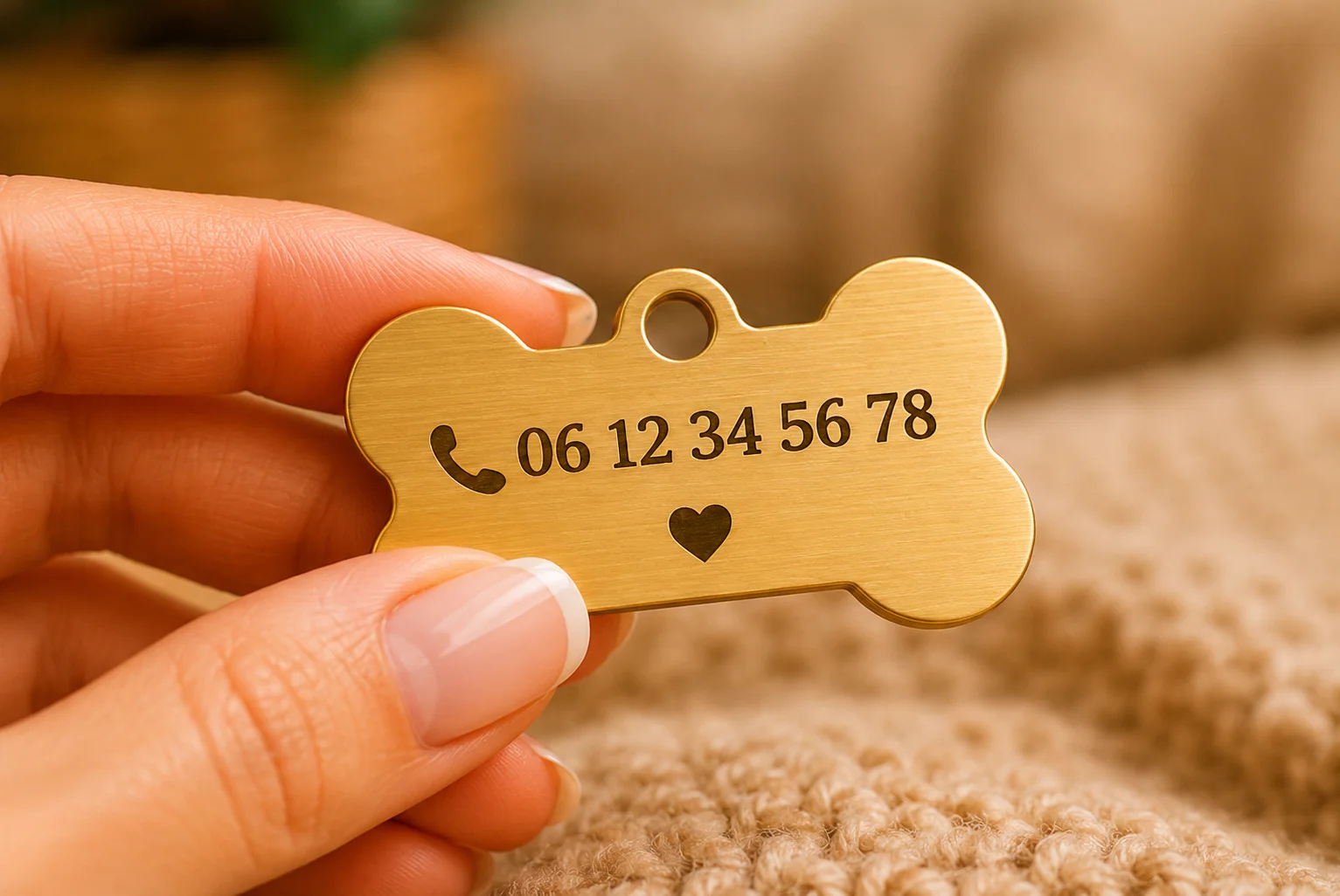 Verso médaillon os chien gravé avec numéro de téléphone
