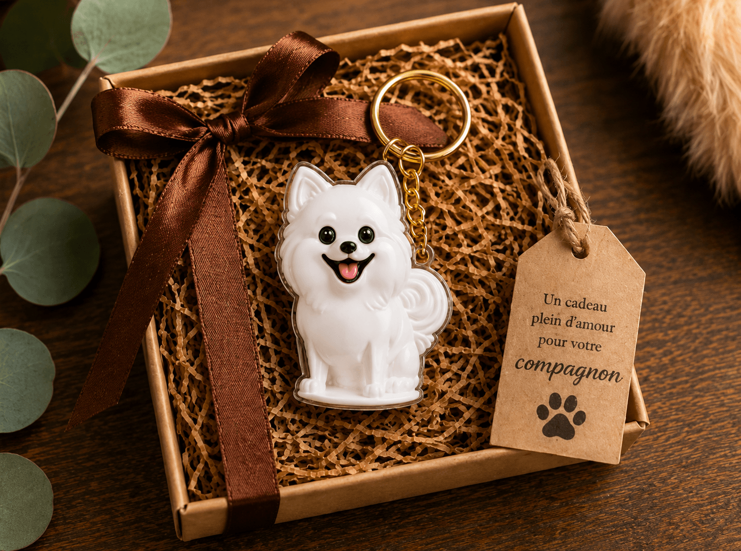 Coffret cadeau pour porte-clé spitz personnalisé